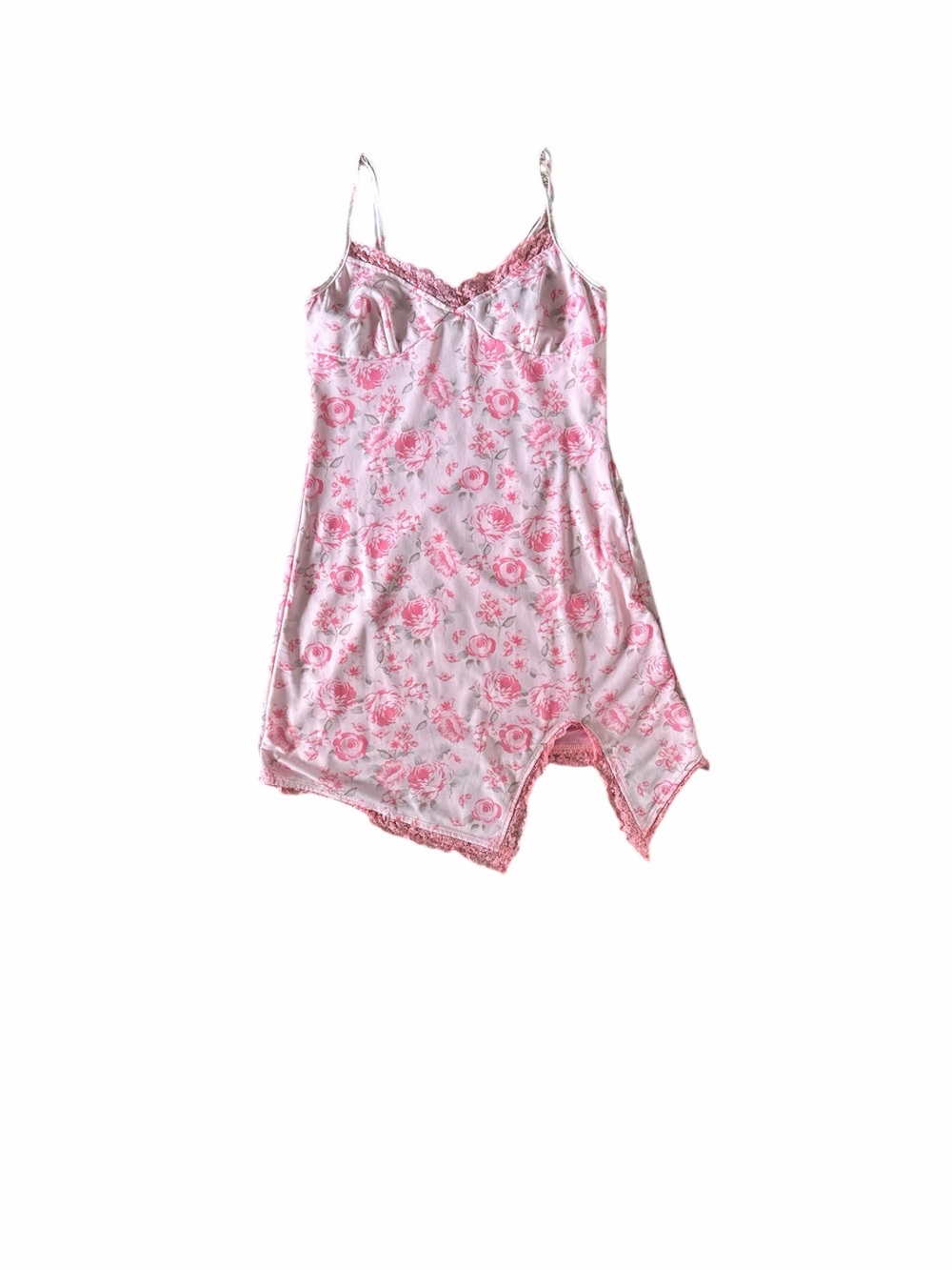 SHEIN Pink Floral Lace-Trim Slip Chemise